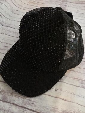 C.C Black Rhinestone Mesh Baseball Cap